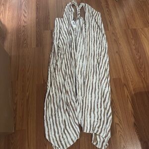 Skemo Striped Halter Sleeveless Maxi Kimono Vest Sz L Bohemian Coastal Fringe